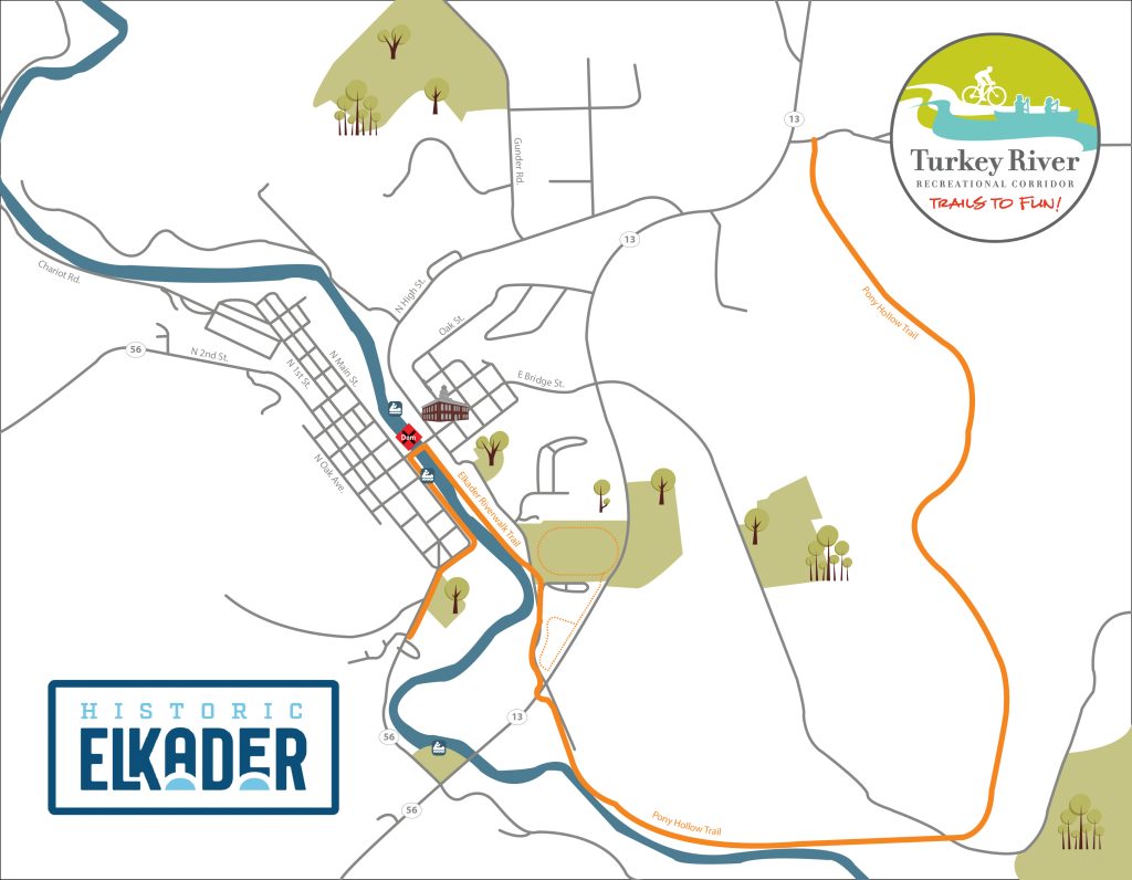 Map of trails in Elkader, Iowa.